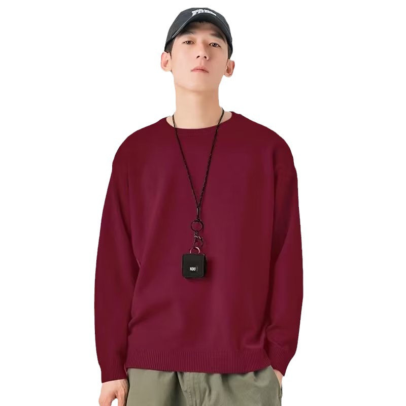 Autumn and Winter Crewneck Sweater Men's Inner Solid Color Base Shirt Loose plus size Warm Knitted Sweater Pullover Sweater