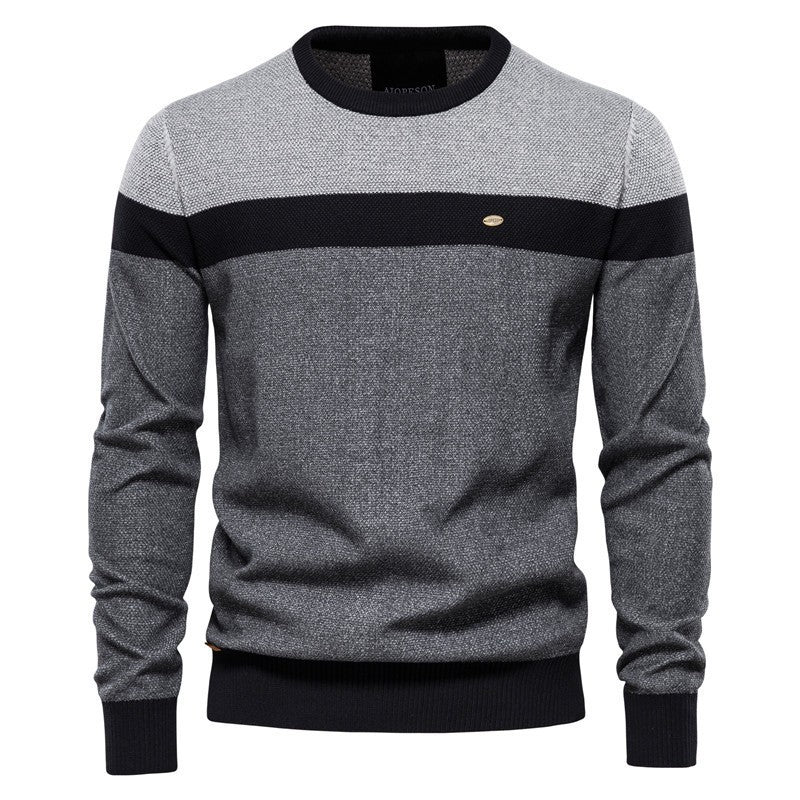 Sweater Men's 2024 Autumn and Winter New Style Striped Patchwork Long-Sleeved Men's Knitted Sweater Fashionable Round Neck Men's Casual Sweater