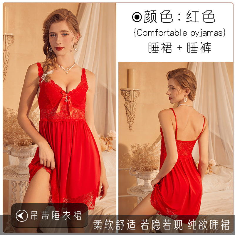 Sexy Pajamas, Temptation, Pure Desire, High-End Push-Up Nightgown, Women's Summer Plus Size Fat mm Sexy Intimates Passion Suit