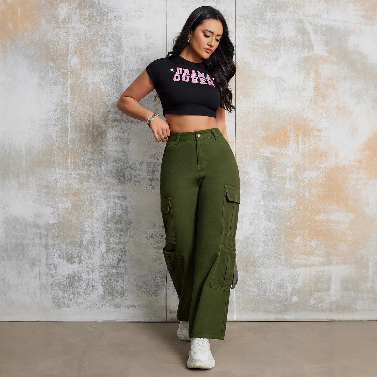 European and American Women's Street Fashion Multi-Pocket Workwear Straight Pants High Waist Slimming Loose khaki Jeans Women