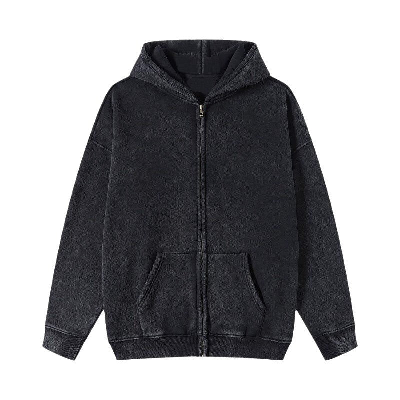 Cross-border American-style Heavy High Street Washed Old Cardigan Hoodie Sweater Men's and Women's Loose Retro Hoodie Coat Autumn
