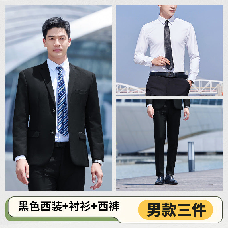 Autumn and Winter Thickened Men's Double-button Black Interview Business Dress Unisex Business Suit suit Three-piece Set
