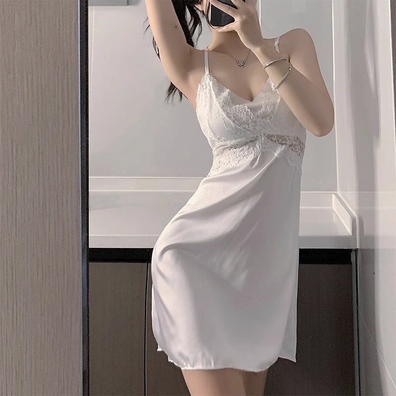 Sexy Pajamas for Women Pure Lust Style 2025 Spring and Summer New Mesh Lace with Breast Pad Suspender Nightgown Nightgown Set