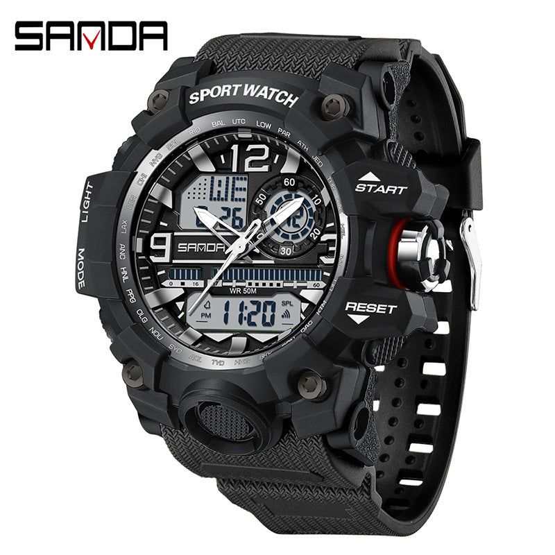 Sanda Hot-Selling Watch Korean Version Student Party Multi-Functional Waterproof Alarm Clock Electronic Watch Cool Dual Display Luminous Sports Watch