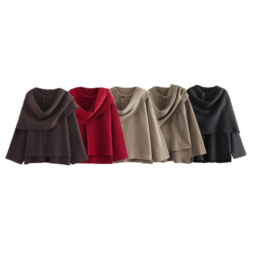 2024 New Winter Women's Clothing European and American Style Fashionable Asymmetrical Scarf Short Knitted Outwear Jacket