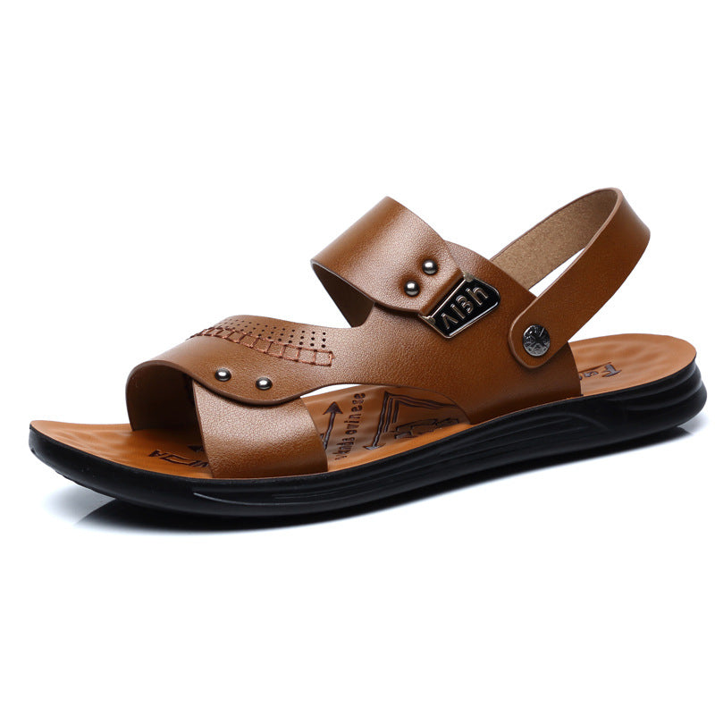 Sandals Men's 2025 Summer New Men's Soft Leather Casual Beach Shoes Two-Wear Fashion Slippers Polyurethane Sole Shoes