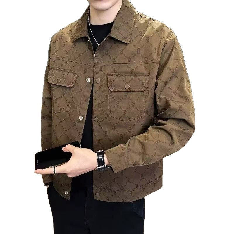 Men's Spring and Autumn Jacket Trendy Brand 2025 New Slim Fit Lapel Printed Men's Coat Stylish Jacket