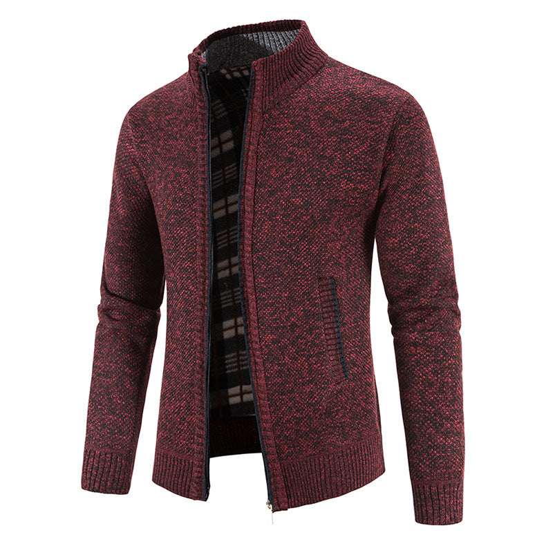 Foreign trade Men's autumn and winter cardigan zipper sweater velvet stand collar jacket men's loose sweater coat top men