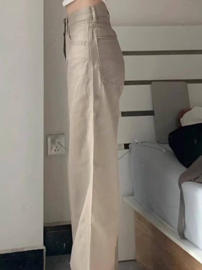 Khaki Jeans for Women Spring & Fall New Style High-Waisted Slim Fashion Versatile Straight-Leg Loose Floor-Length Wide-Leg Long Pants