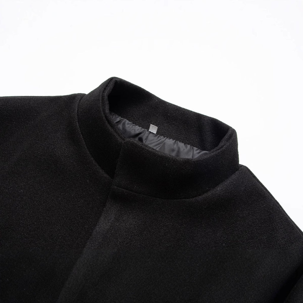 Foreign Trade Autumn and Winter New Men's Clothing Men's Stand Collar Mid-Length Woolen Outwear Pure Color Youth Casual Windbreaker Jacket Trendy