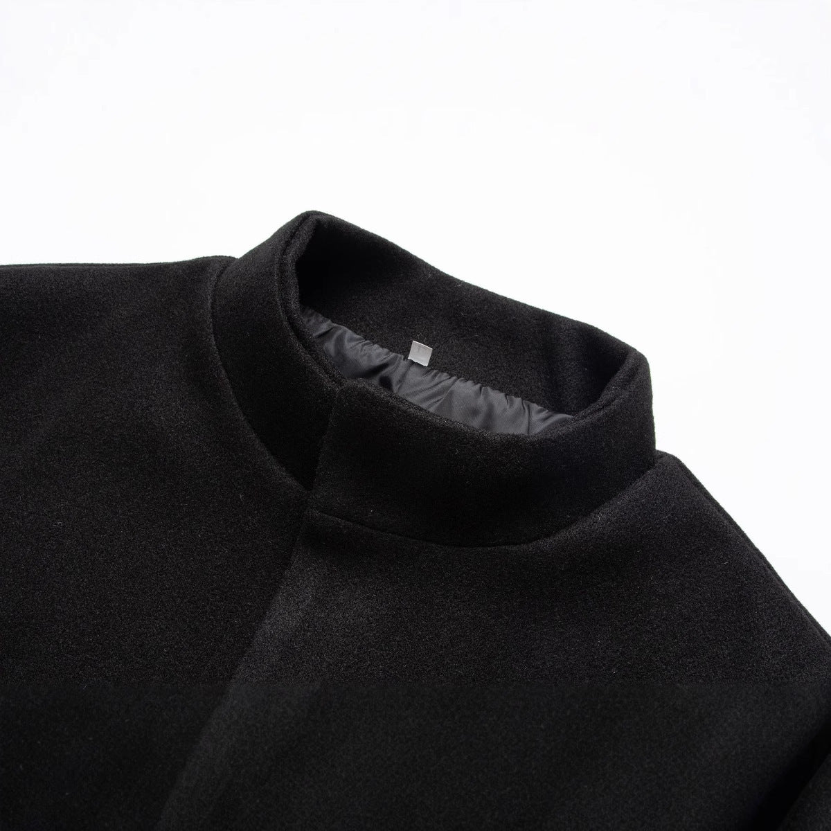 Foreign Trade Autumn and Winter New Men's Clothing Men's Stand Collar Mid-Length Woolen Outwear Pure Color Youth Casual Windbreaker Jacket Trendy