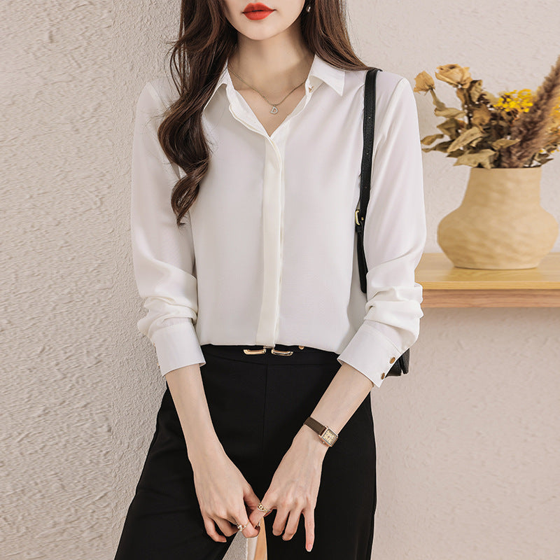 Real Shot of 2025 Long-Sleeved Shirt for Women, High-End Interview Professional Wear, Work Clothes, Satin Formal Wear, White Shirt for Women