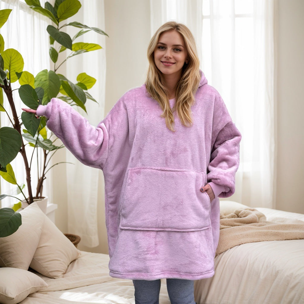 2021 Winter Fleece-Lined Thickened Navy Blue and Dark Gray Zip-Up Lazy Blanket Long-Sleeve Casual Flannel Hoodie
