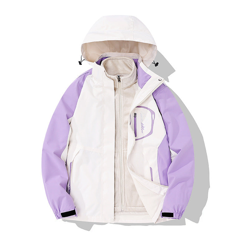Autumn and Winter couple's three-in-one two-piece windproof water jacket men's outdoor jacket women's fleece jacket fleece-lined thickened
