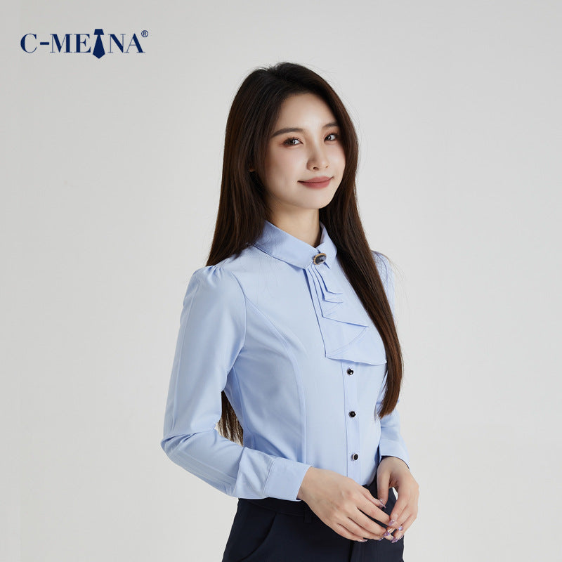 Summer New Women's Long-Sleeved Women's Shirts, Feminine Work Clothing, Slim Fashion Chiffon Shirts, Tops, Professional Wear