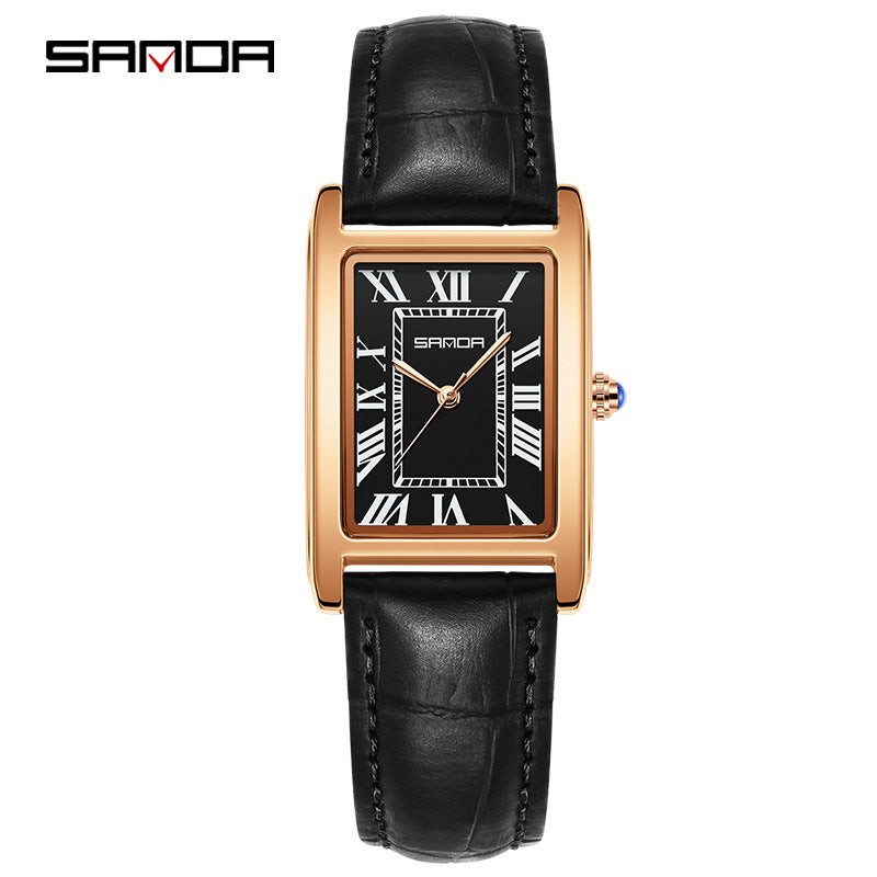 Sanda Live Hot Couple Watch Vintage Square Quartz Watch Waterproof Roman Scale Men's and Women's Watches