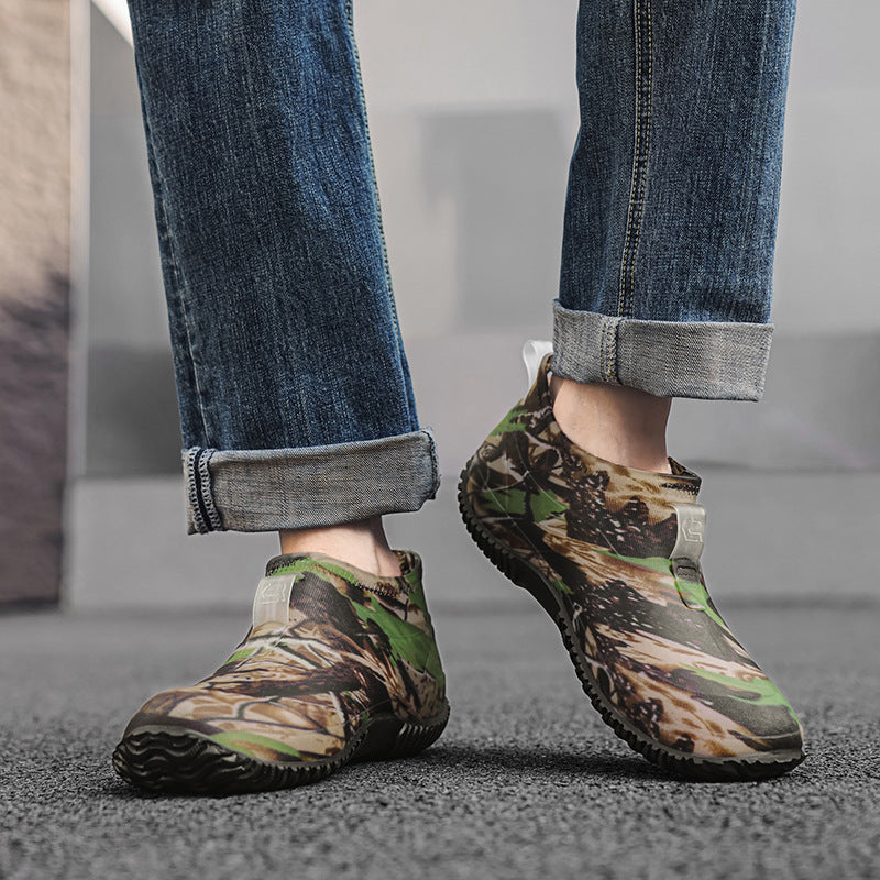 2026 Cross-Border Fashion Short Waterproof Men's Rubber Shoes Camouflage Army Green Rain Boots Outdoor Mountain Fishing Water Shoes Short Style