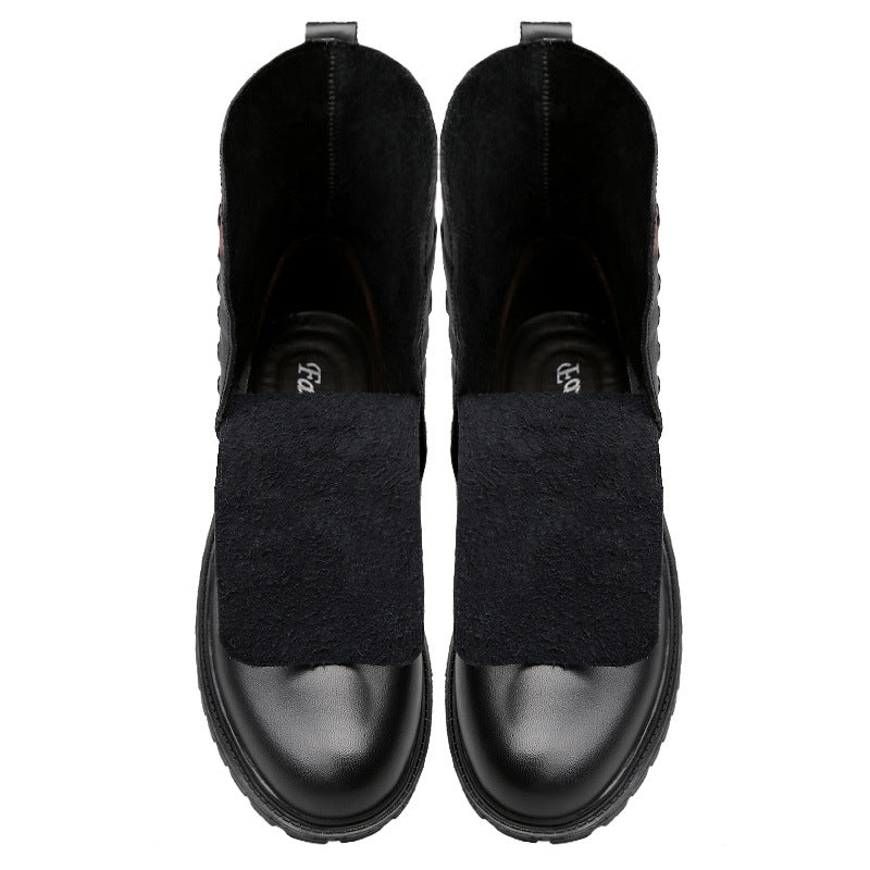 Winter new men's high barrel plus velvet cowhide cotton boots high-top warm special military boots large size 37-48 wholesale