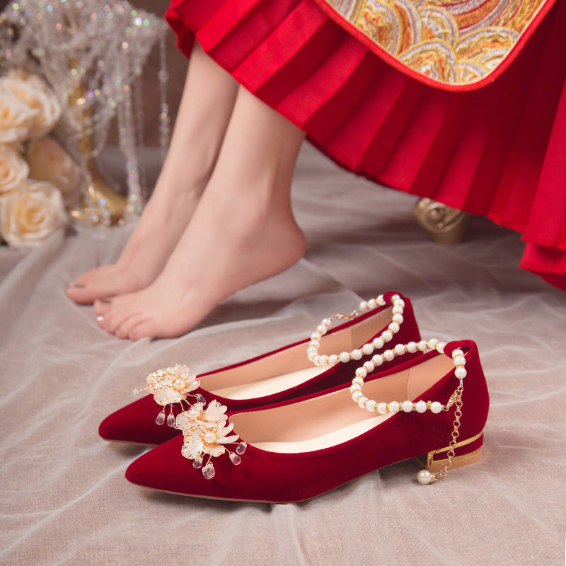 Wedding Shoes Women's Thick Heel New Bridal Shoes Red Xiuhe Dress Wedding Dress Two-Wear Not Tired Feet Middle Heel Wedding Heels