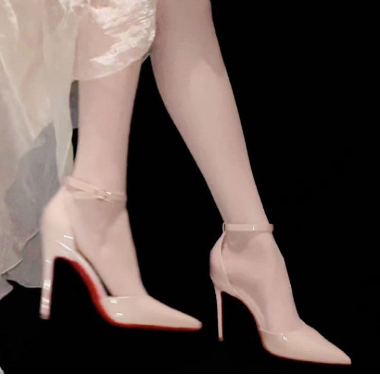 Sexy Black High-Heeled Shoes with Thin Heels and Pointed Toes for Women, 2026 New Model, Single-Strap Red-Soled Shoes with Hollow Shallow Mouth Design, Elegant Single Shoes