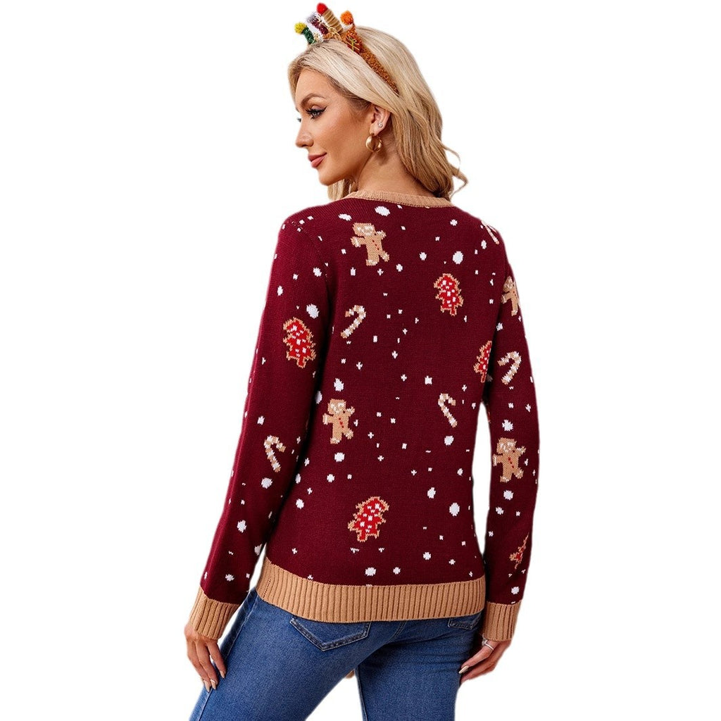 Foreign Trade Amazon Casual Christmas Sweater Women's Autumn and Winter sweater Gingerbread Man Pattern Long Sleeve Pullover Sweater