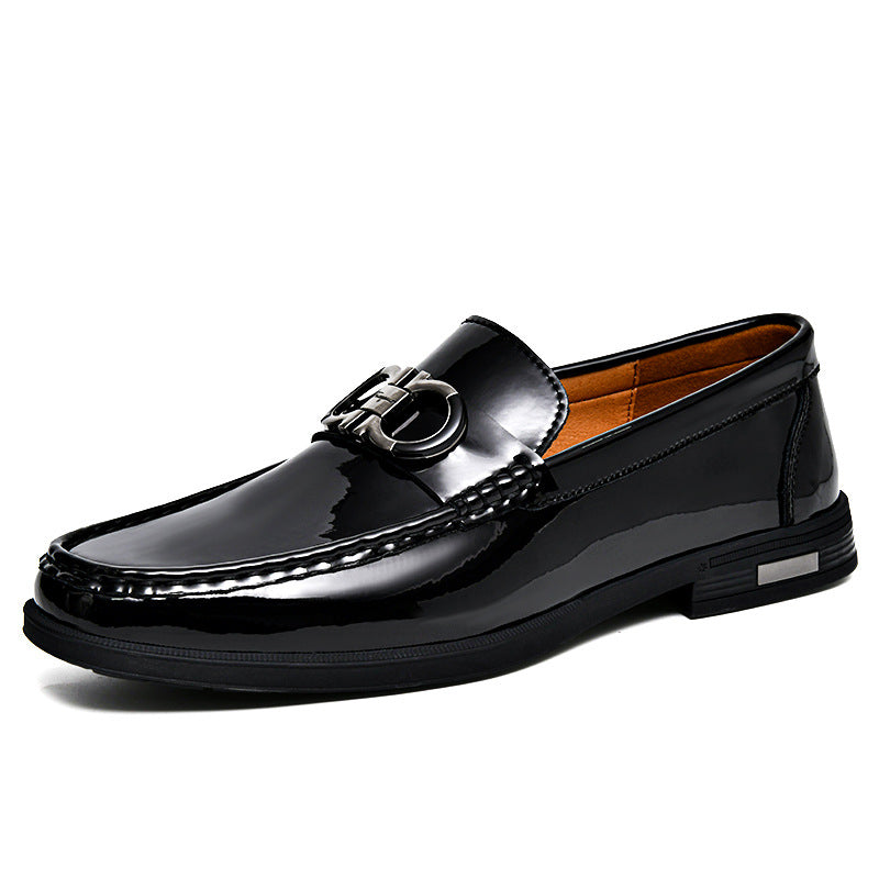 Amazon Large Size 47 Cowhide Loafers Men's Mirror Glossy Plaid Embossed British Casual Business Slip-On Leather Shoes