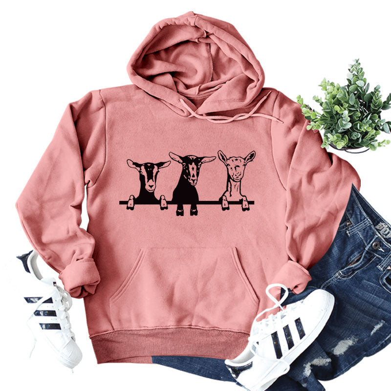 Amazon independent station wish European and American fashion sheep printing loose autumn and winter long sleeve large size hooded women's wholesale