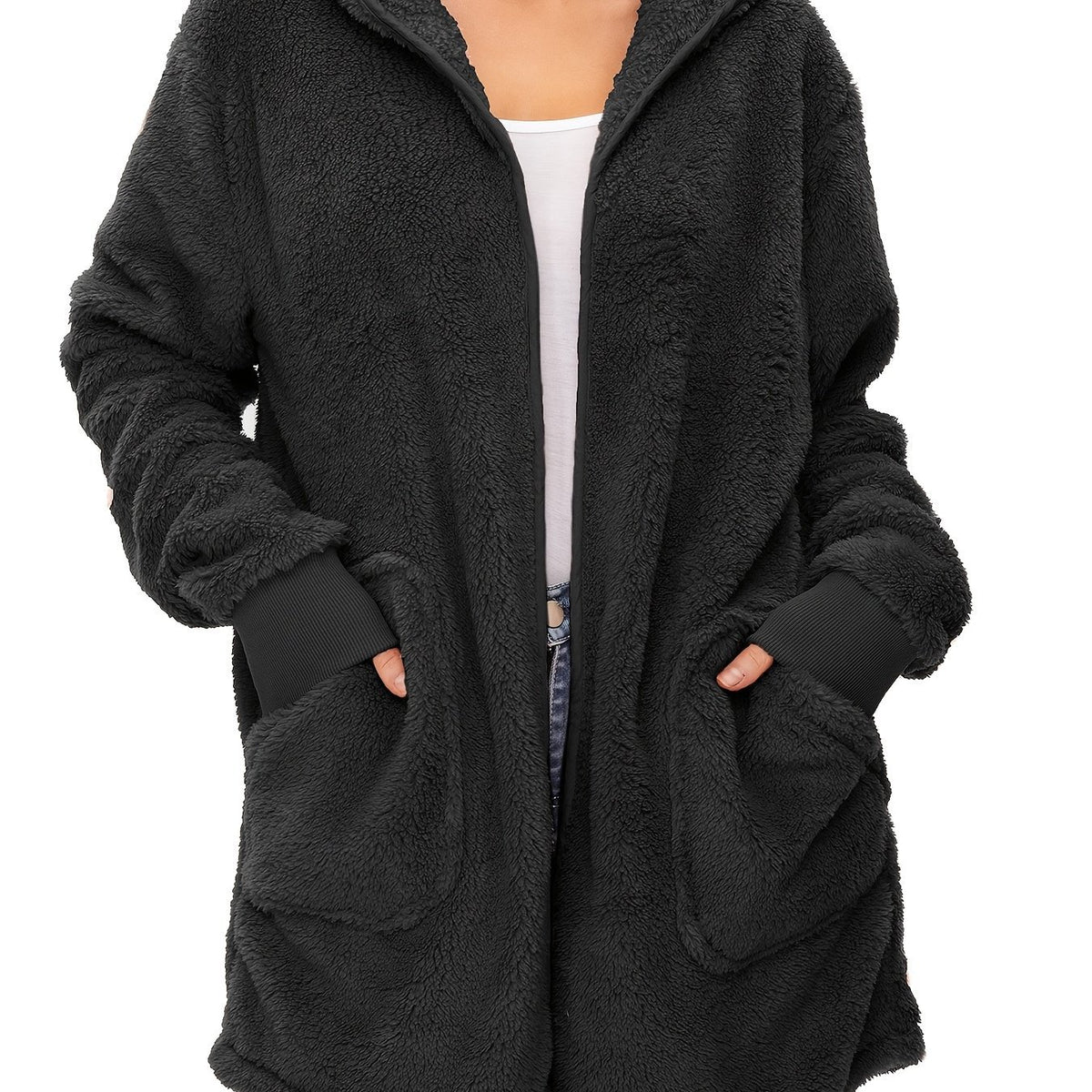 Cozy & Warm Women's Fleece Hoodie - Oversized, Windproof
