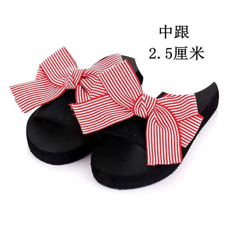 Mid-summer high-heeled slipper butterfly flower women's beach shoes thick-soled sandals and slippers Korean-style non-slip slippers for women