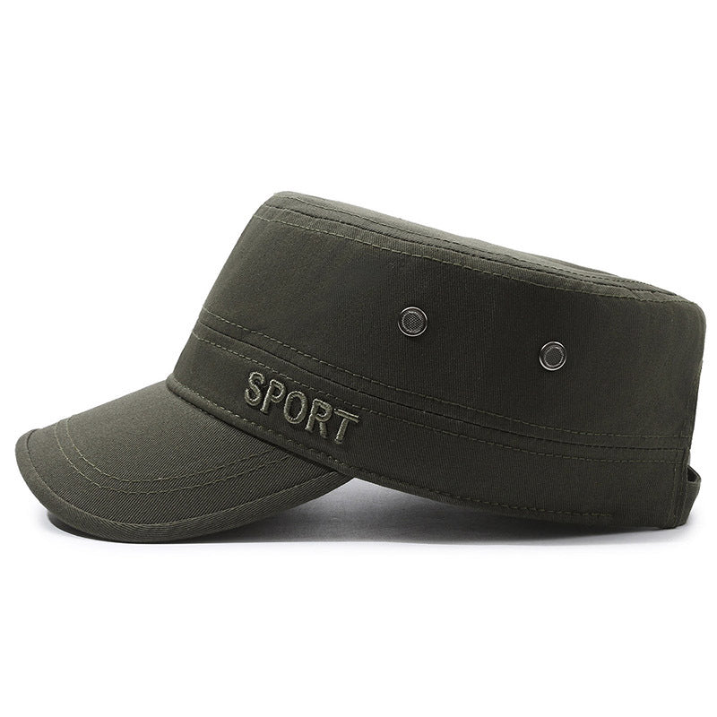 Hat Men's Spring and Summer Outdoor Summer Breathable Caps for Middle-aged and Elderly Sunshade Sunscreen Flat Top Cotton Outdoor Sports