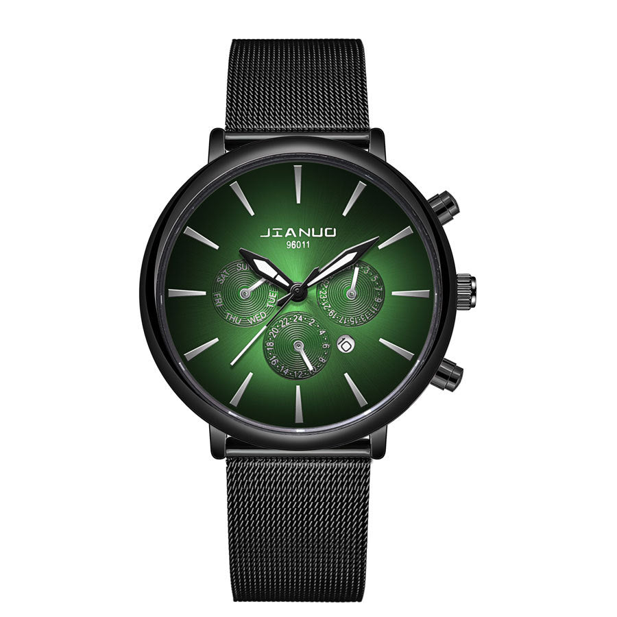 Korean Fashion Men's Mesh Band Watch Fashion Calendar Quartz Watch Business Casual Business Men's Cool Blue Watch
