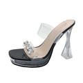 2024 New Ultra-High Heels with Chunky Heels, Rhinestone Sandals, Transparent Crystal Platform, Model Runway Sky-High Women's Shoes