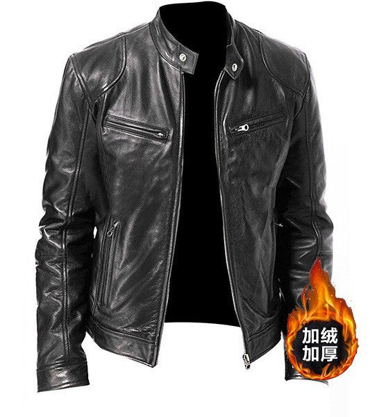 2024 Foreign Trade European and American Men's Clothing Men's Leather Jacket Male Teenager's Collar Punk Male Motorcycle Leather Jacket Batch