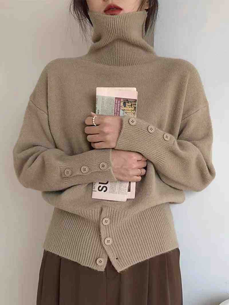 Autumn and Winter New High-End High-Neck Pullover Sweater for Women with Niche and Unique Design Knitted Sweater Tops