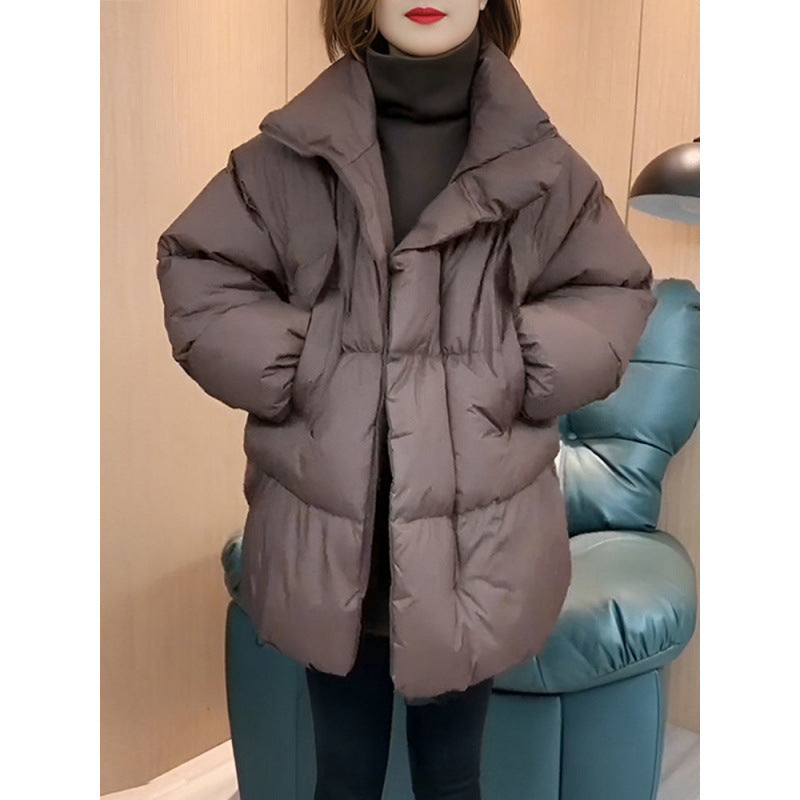 2024 Winter New Fashion Korean Style Mid-length Pocket Stitching Collar Retro Loose Cotton-padded Jacket Women's Coat