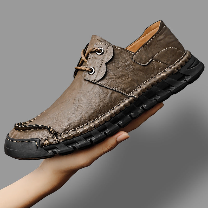 Casual Leather Shoes for Men 2025 Autum New Soft Sole Non-Slip Stitched Sole Lace-Up Men's Shoes Loafers Middle-Aged and Elderly Dad Shoes