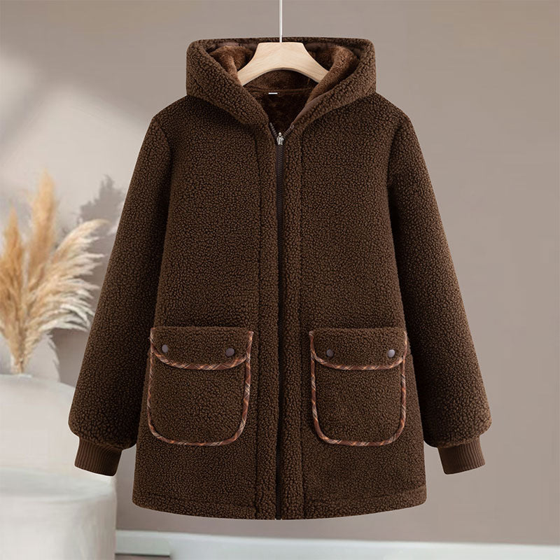 Middle-aged and Elderly Women's fleece-lined Cotton-padded Jacket Grandma Thickened Cotton-padded Jacket Women's Hooded Grain Velvet Warm Cotton-padded Jacket