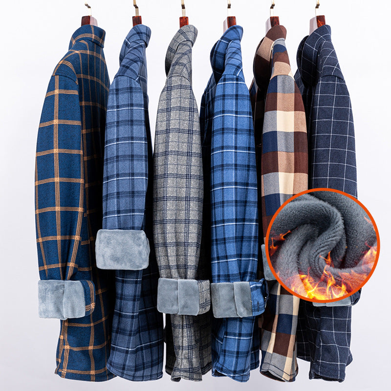 Carefully Selected Factory Goods, Velvet and Thickeneded Brushed Plaid Shirts, Men's Long-Sleeved Trendyy Shirts, Warm Tops for Young and Middle-Aged People in Autumn and Winter