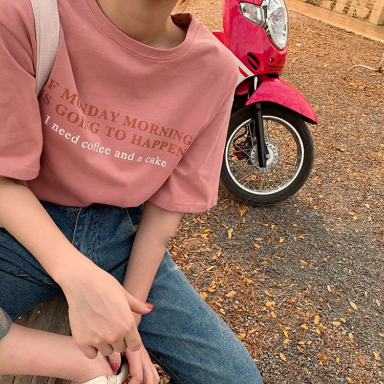Korean Letter Printed Loose Short-Sleeved T-Shirt for Women Summer Casual Tops Student Couple Wear Bottoming Shirt Women's Clothing Trbottomy
