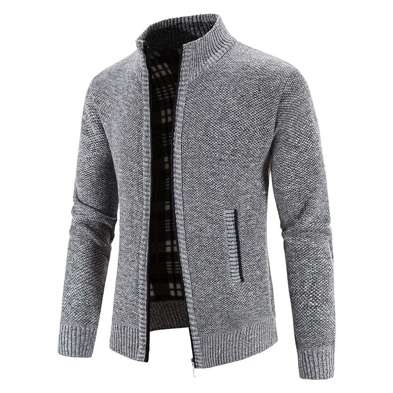 Foreign trade Men's autumn and winter cardigan zipper sweater velvet stand collar jacket men's loose sweater coat top men