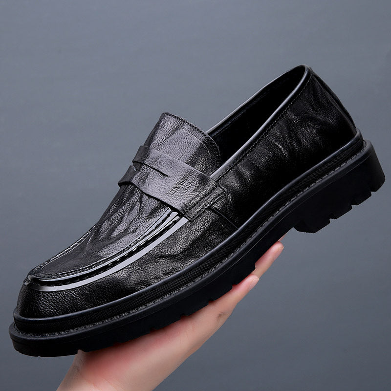2023 spring men's shoes breathable leather legged loafers thick-soled business men's casual leather shoes tide shoes wholesale