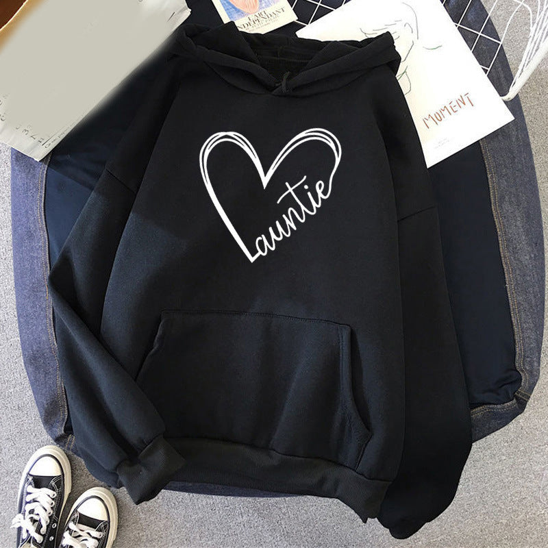 Foreign Trade Cross-border Auntie Love Printing Hooded Sweatshirt Autumn and Winter European and American Men's and Women's Jacket Coat Loose