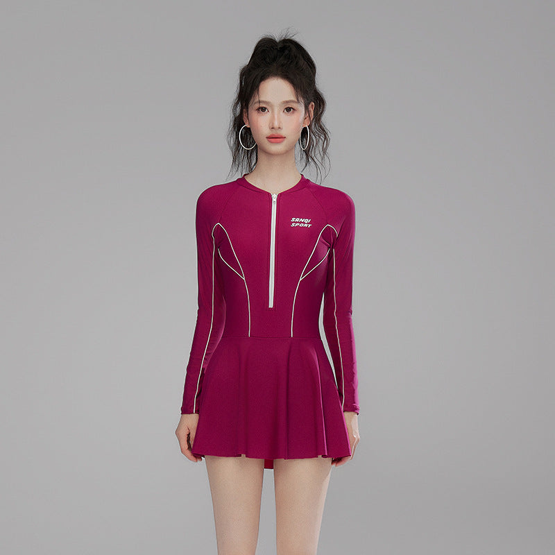 Swimwear Women's 2025 New Long-sleeved Conservative one-piece Sunscreen Swimwear Women's Slimming Hot Spring Sports Swimwear