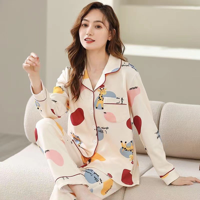 Women's pajamas 2024 new spring and autumn long-sleeved outerwear plus size homewear color suit