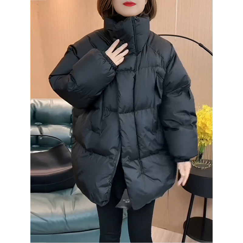 2024 Winter New Fashion Korean Style Mid-length Pocket Stitching Collar Retro Loose Cotton-padded Jacket Women's Coat