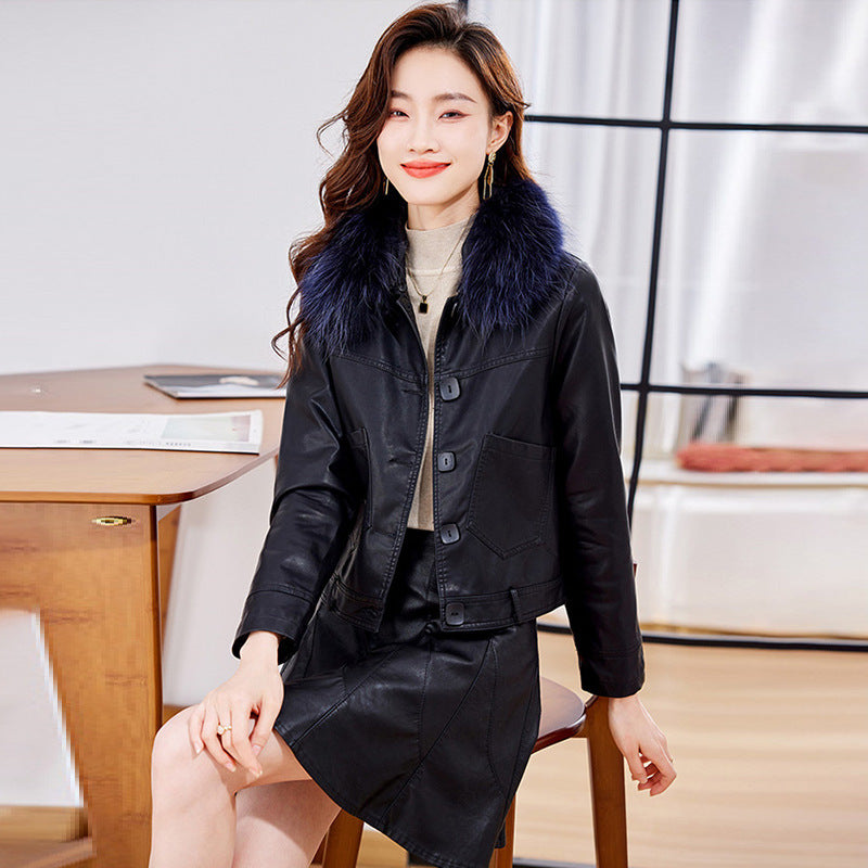 This Year's Popular Leather Jacket for Women 2024 New Short Autumn and Winter Thickeneded Elegant Pu Leather Jacket Top