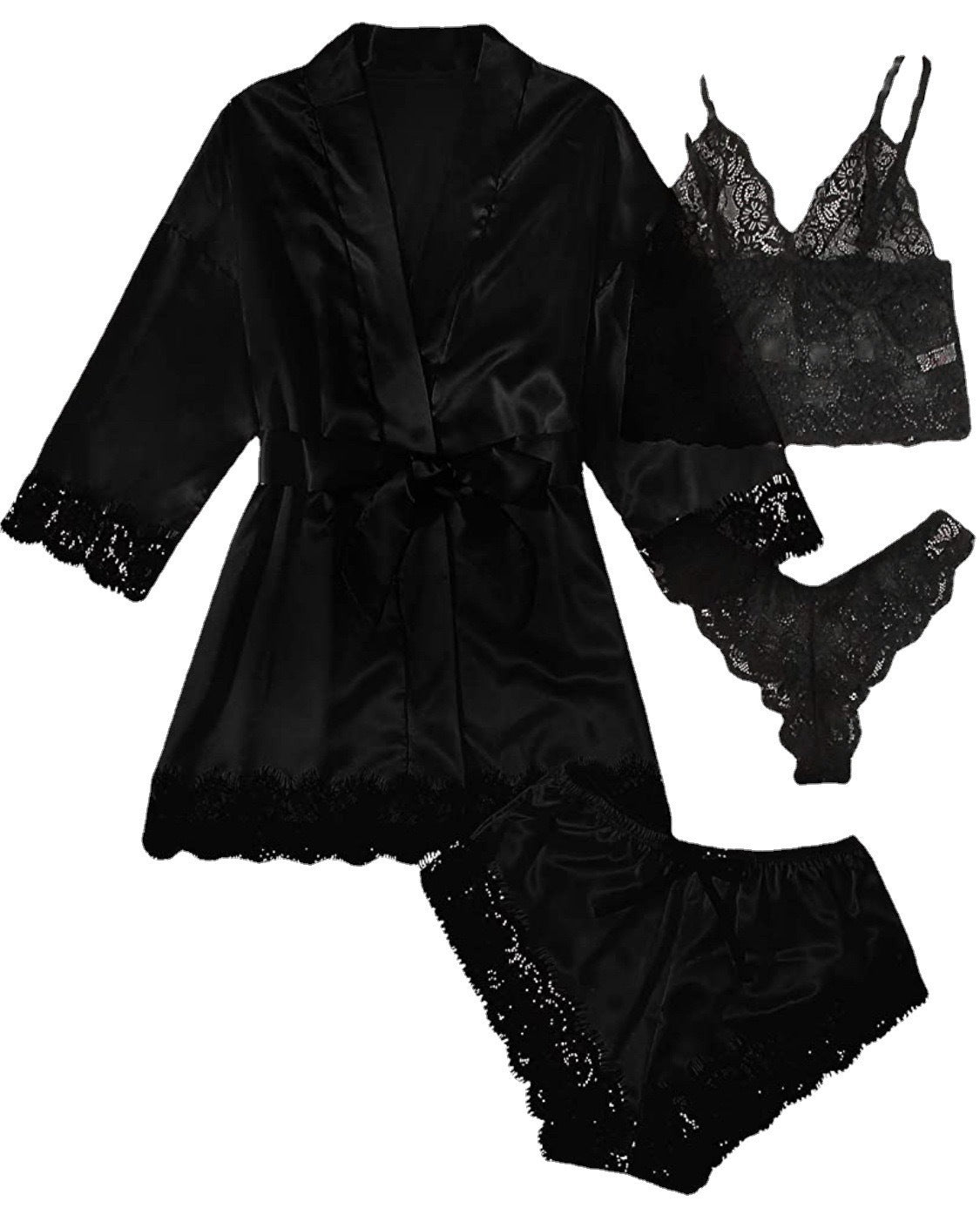 New cross-border European and American women's fun pajamas multi-piece suit lace satin suspenders robe foreign trade factory direct sales