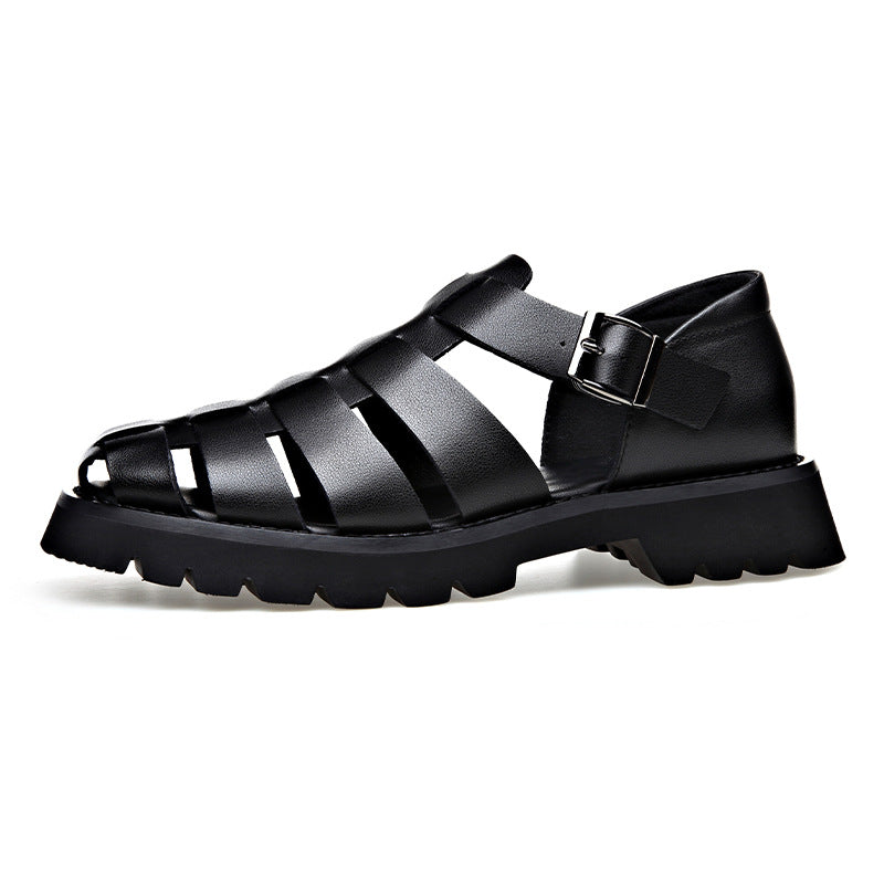 Men's Sandals 2024 Summer New Style Breathable plus size Thick Sole Height Increasing Hollow Hole Shoes Baotou Roman Shoes