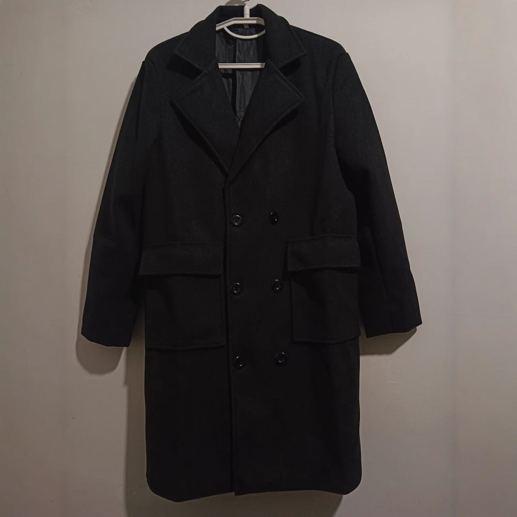 2024 autumn and winter new men's AliExpress double-breasted youth solid color leisure long foreign trade woolen coat men