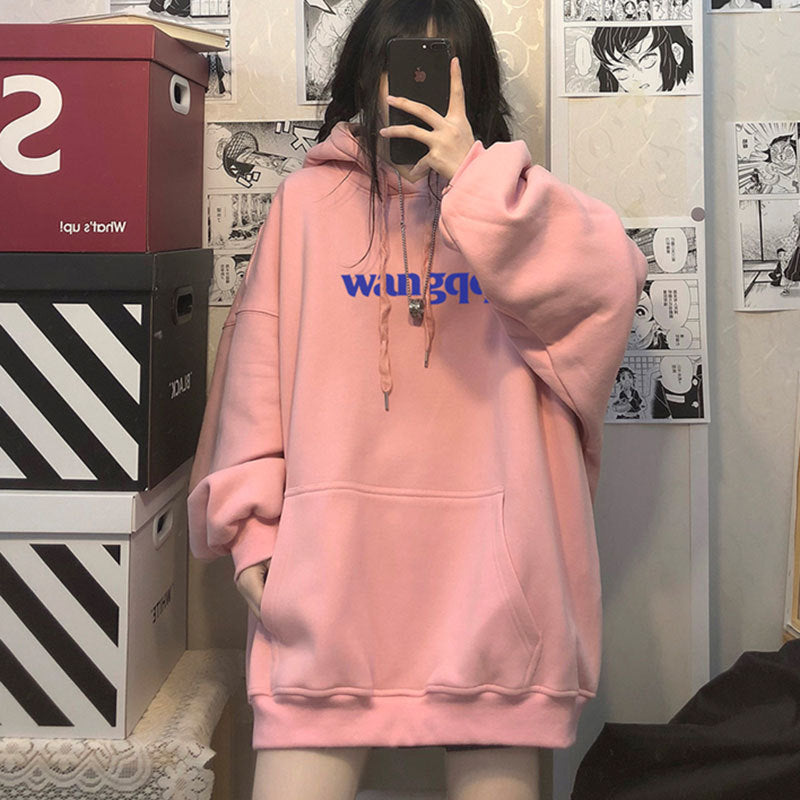 Pink Girl Hoodie Hooded Autumn and Winter fleece-lined Warm plus size Top hiphop Fashionable Girlfriend Sisters